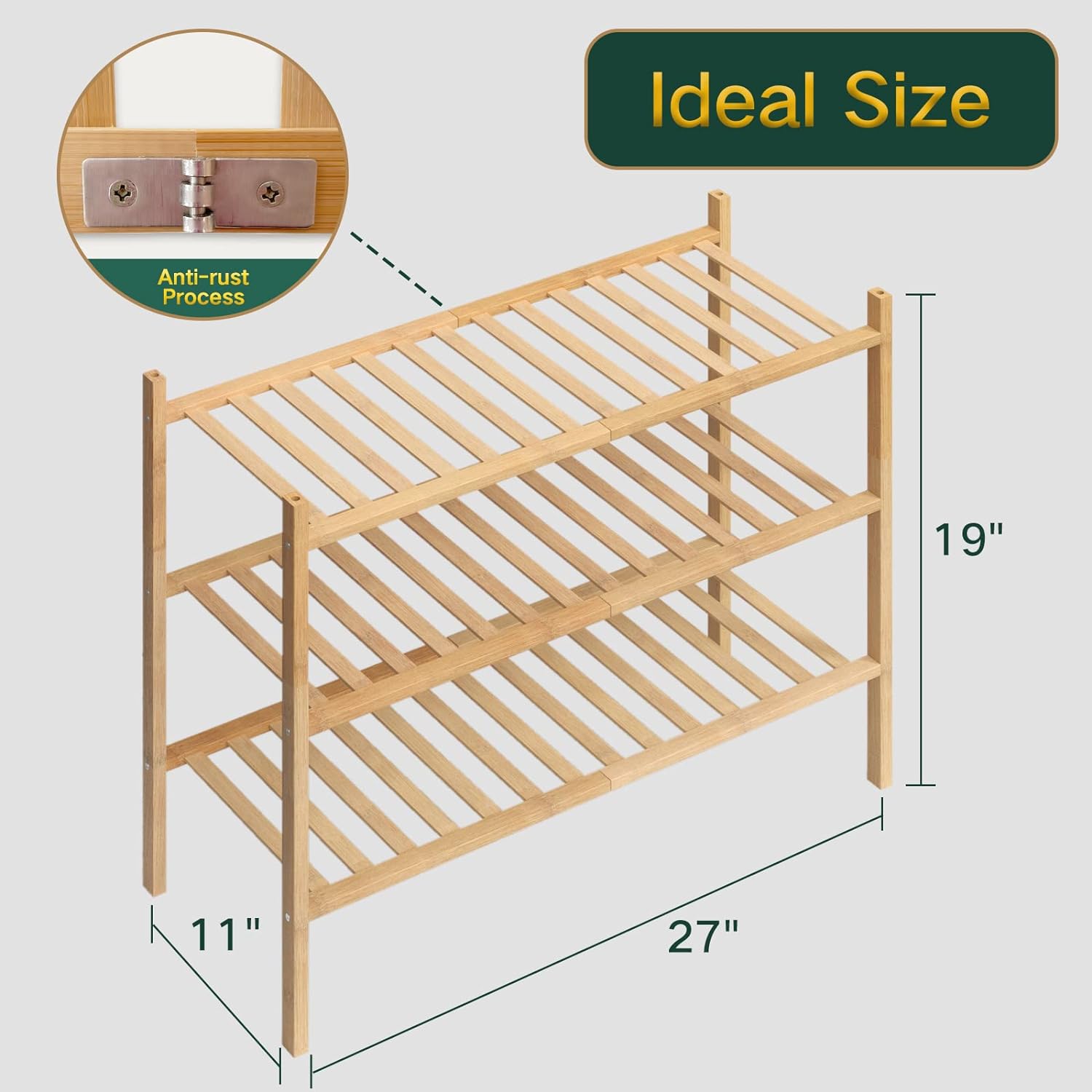 3-Tier Shoe Rack for Closet, Stackable Shoes Rack Organizer Free Standing