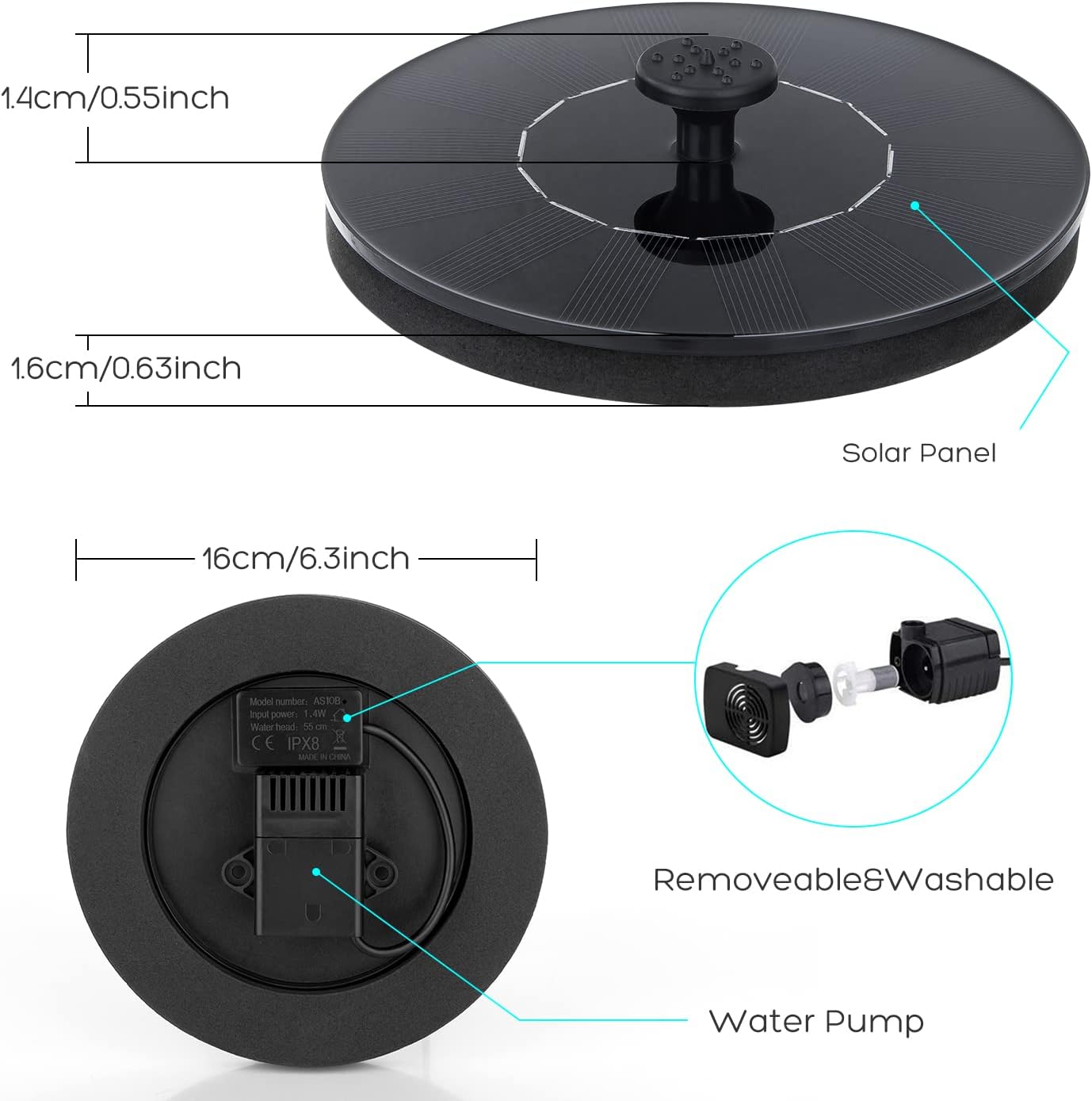 Solar Bird Bath Fountain Pump, Upgrade 1.4W Solar Fountain with 6 Nozzle