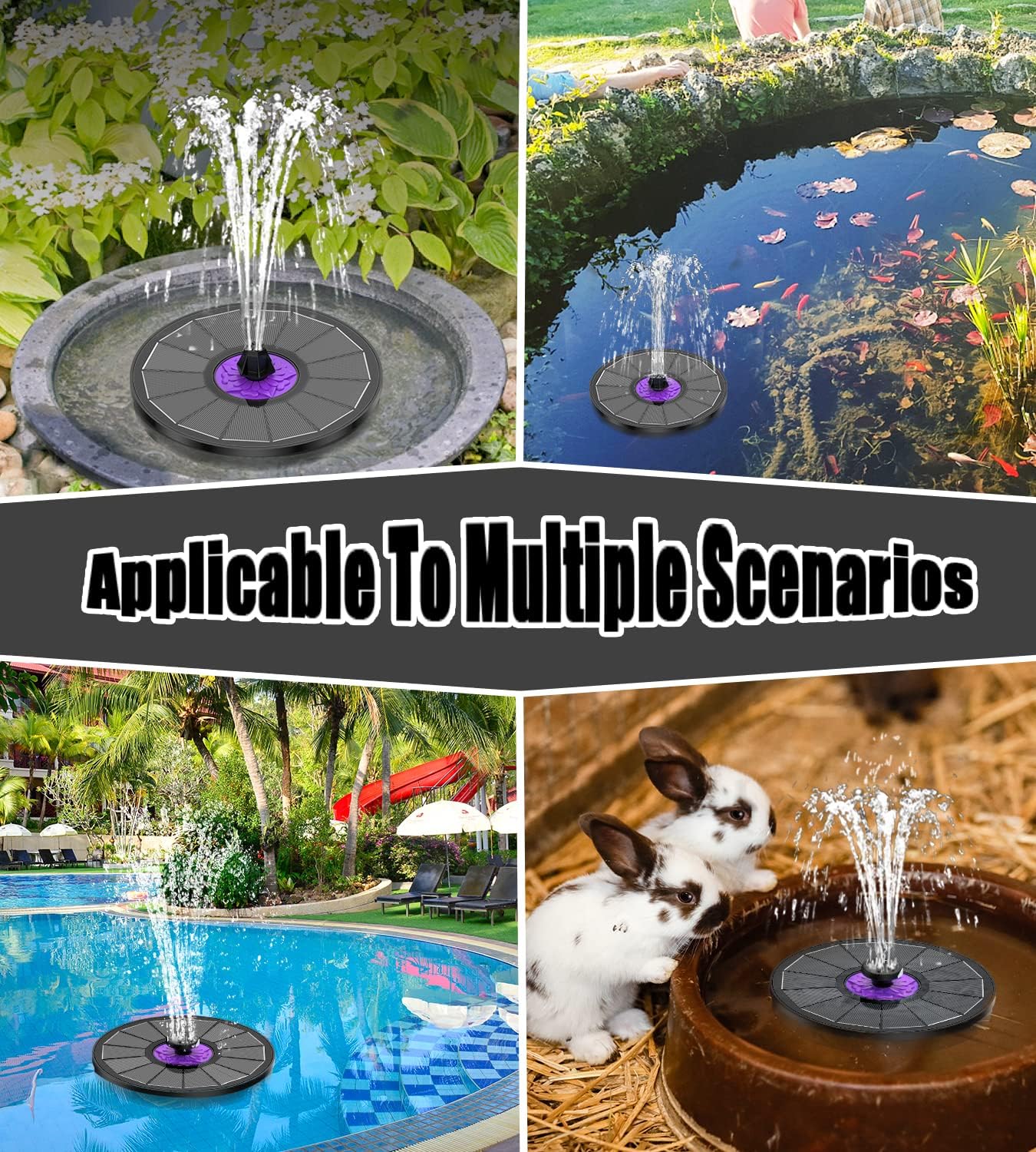 Solar Fountain 3.5W Bird Bath Fountains with Flower 2024 Upgraded Glass Panel, Black