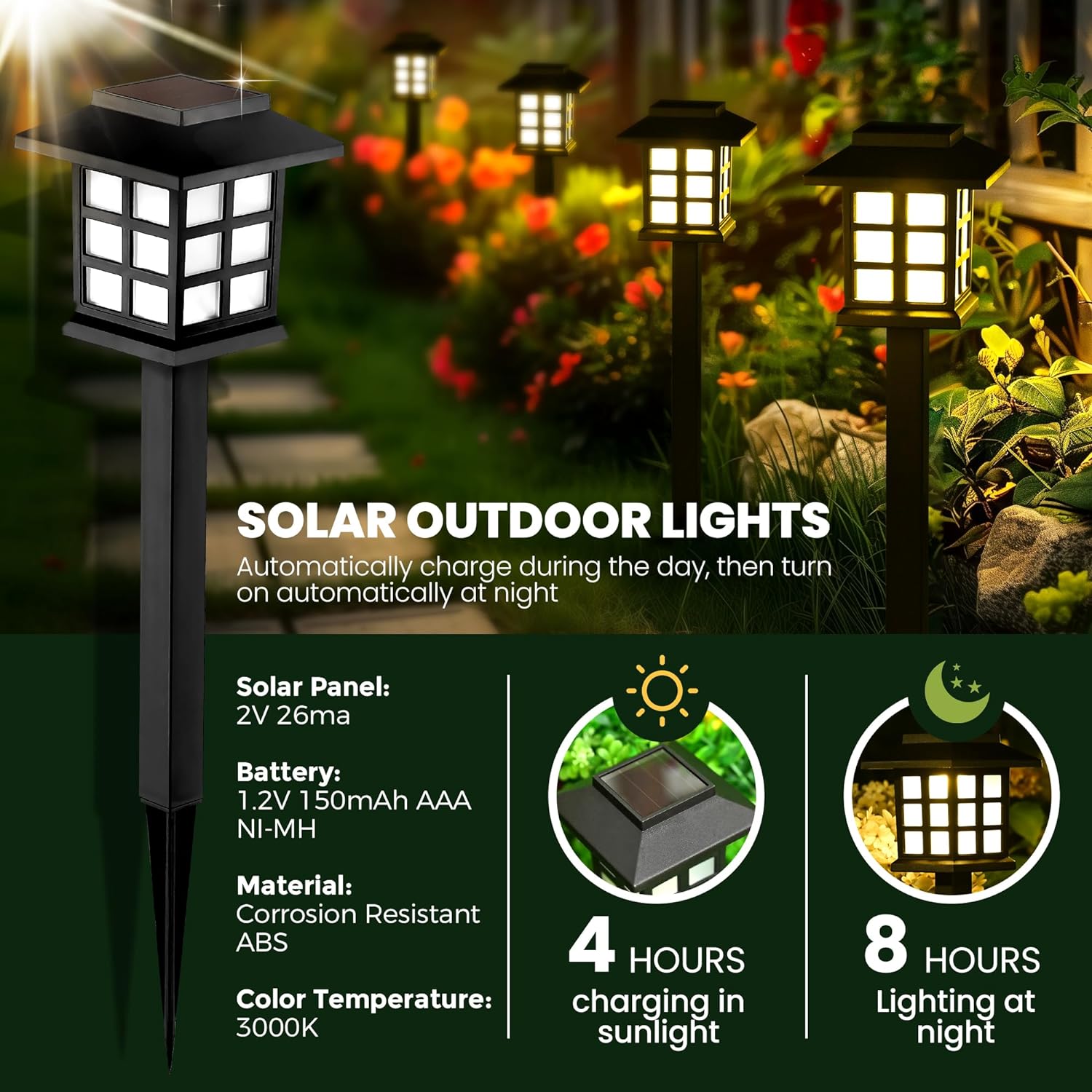 12 Pack LED Solar Lights Outdoor Waterproof, Solar Walkway Lights