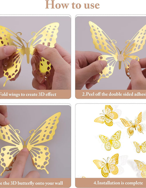 Load image into Gallery viewer, 3D Butterfly Wall Decor 48 Pcs 4 Styles 3 Sizes, Gold Butterfly Decorations
