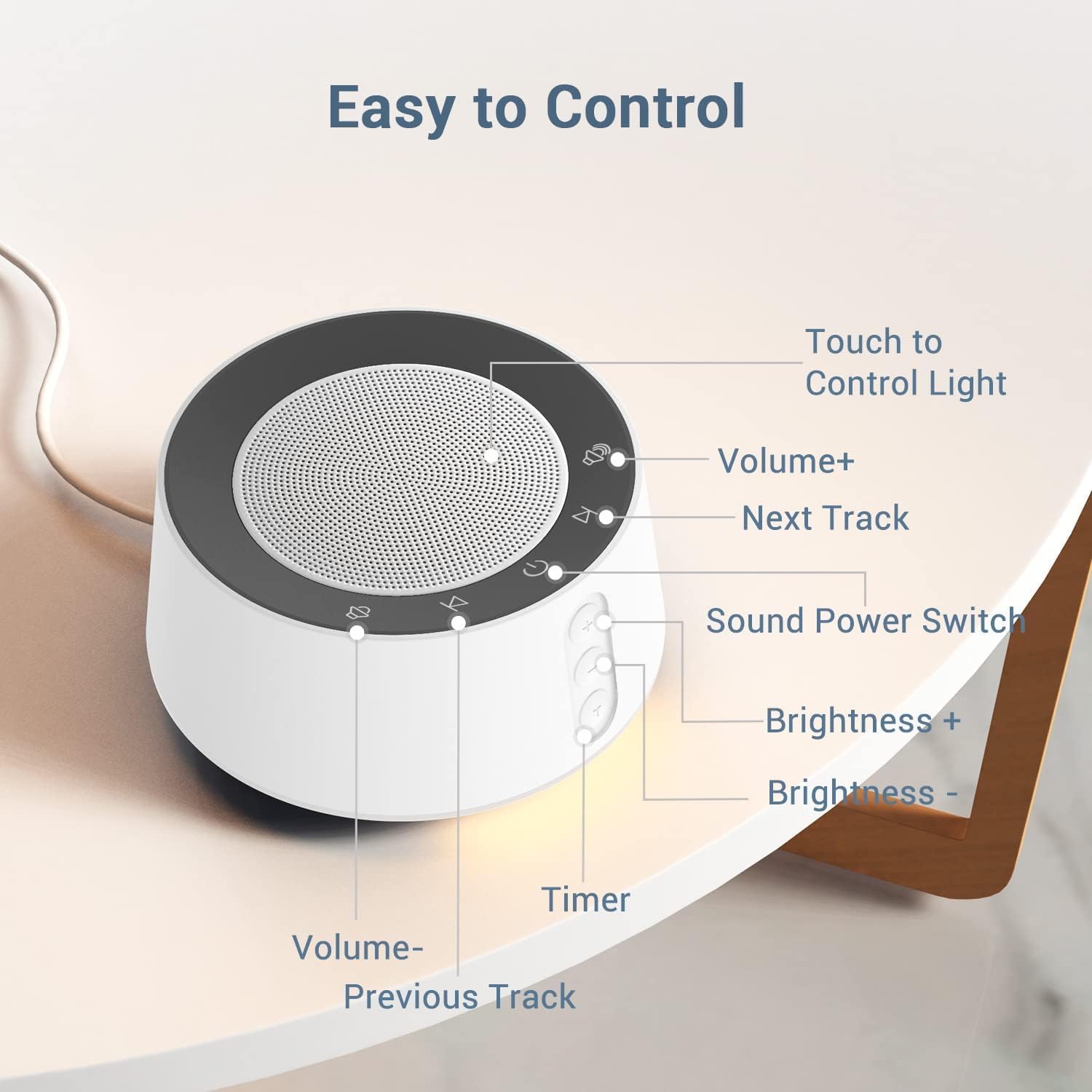 White Noise Sound Machine with 14 Soothing Sounds and 10 Levels Night Light for Sleeping, White