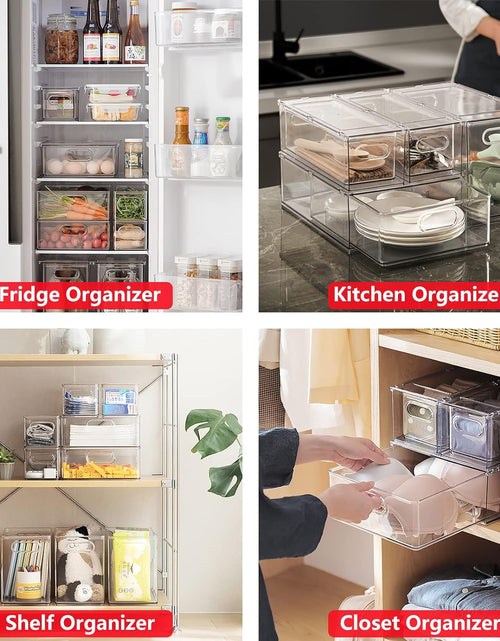 Load image into Gallery viewer, 2 Pack Refrigerator Organizer Bins with Pull-out Drawer, Stackable Fridge Drawer Organizer Set with Handle
