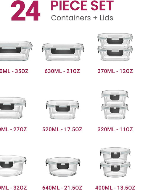 Load image into Gallery viewer, 24 Piece Glass Storage Containers with Lids - Leak Proof, Dishwasher Safe Glass Food Storage Containers
