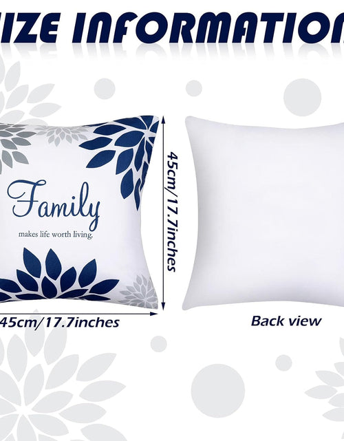 Load image into Gallery viewer, 4 Pcs Yellow Flower Navy Pillow Covers Square Pillow Cushion Cases 18x18 Inch, Family Faith Hope Love Words
