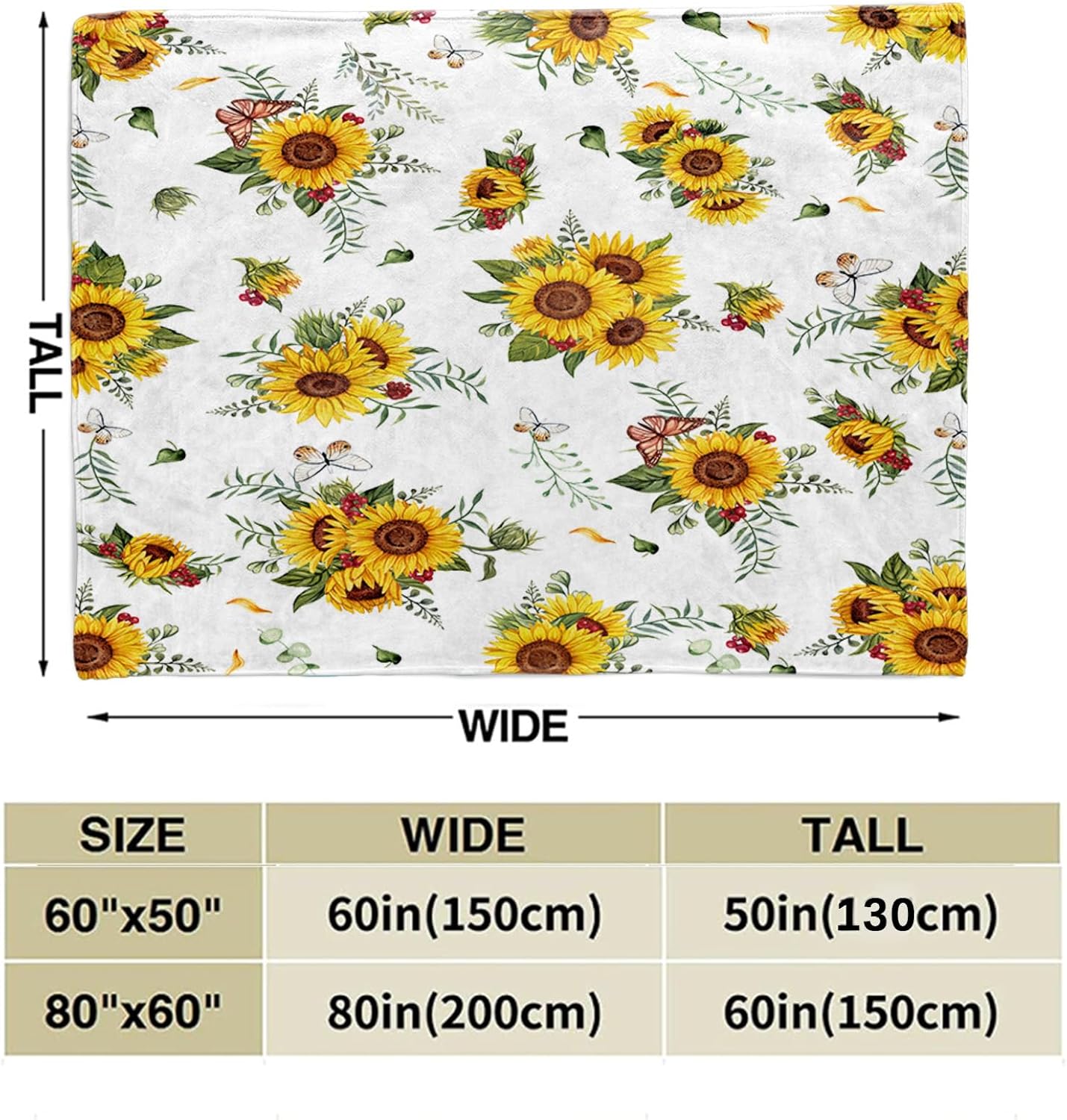 Sunflower Butterfly Throw Blanket Super Soft Flannel Throw Blanket Lightweight, 50"X60"