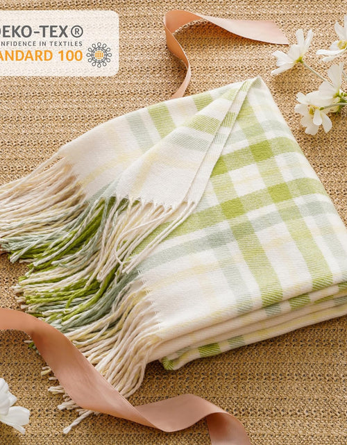 Load image into Gallery viewer, Spring Summer Plaid Throw Blanket for Couch Bed, Decorative White Green Stripe for Home Decor
