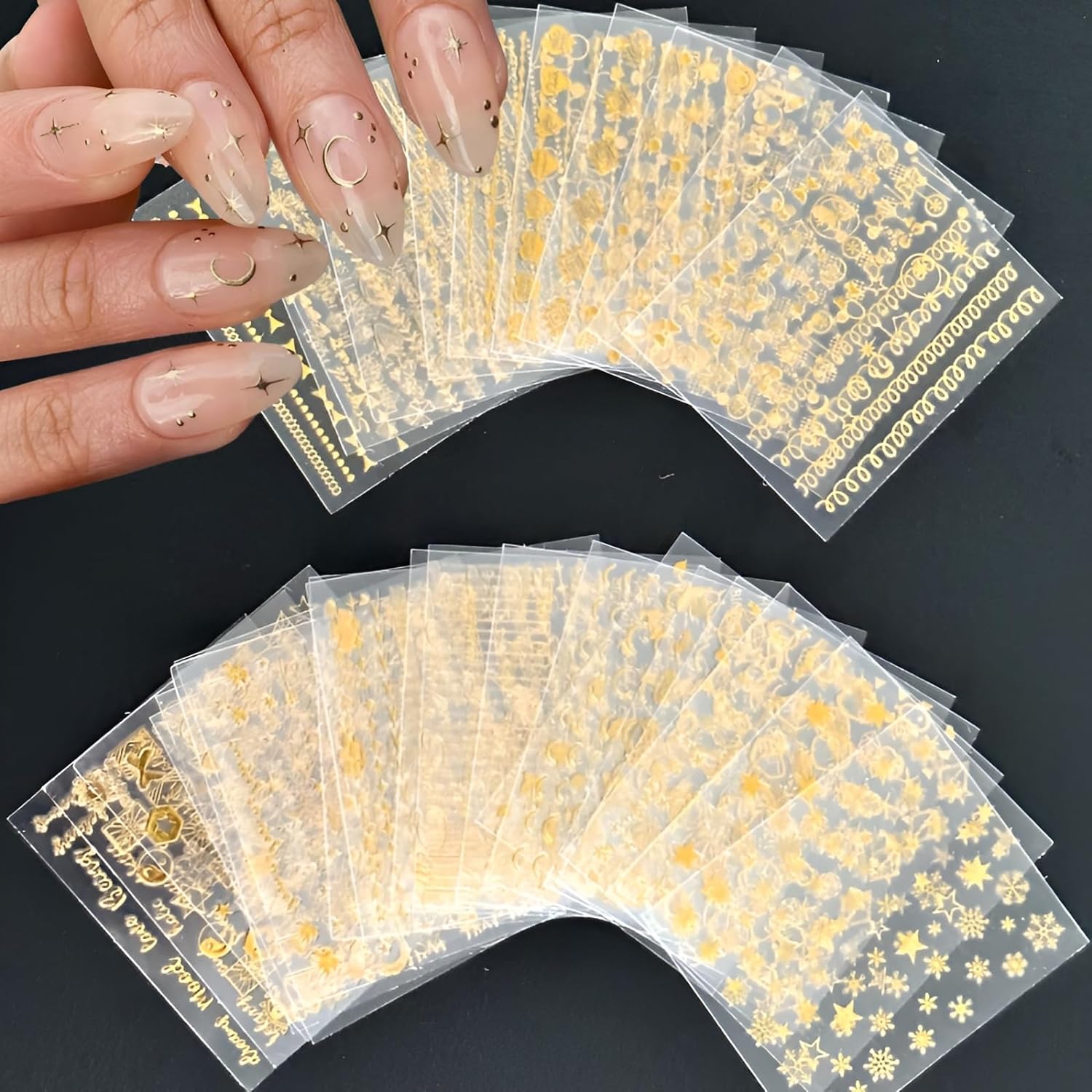 30 Sheets Gold Nail Art Stickers 3D Self-Adhesive Nail Decals Gold Line Star