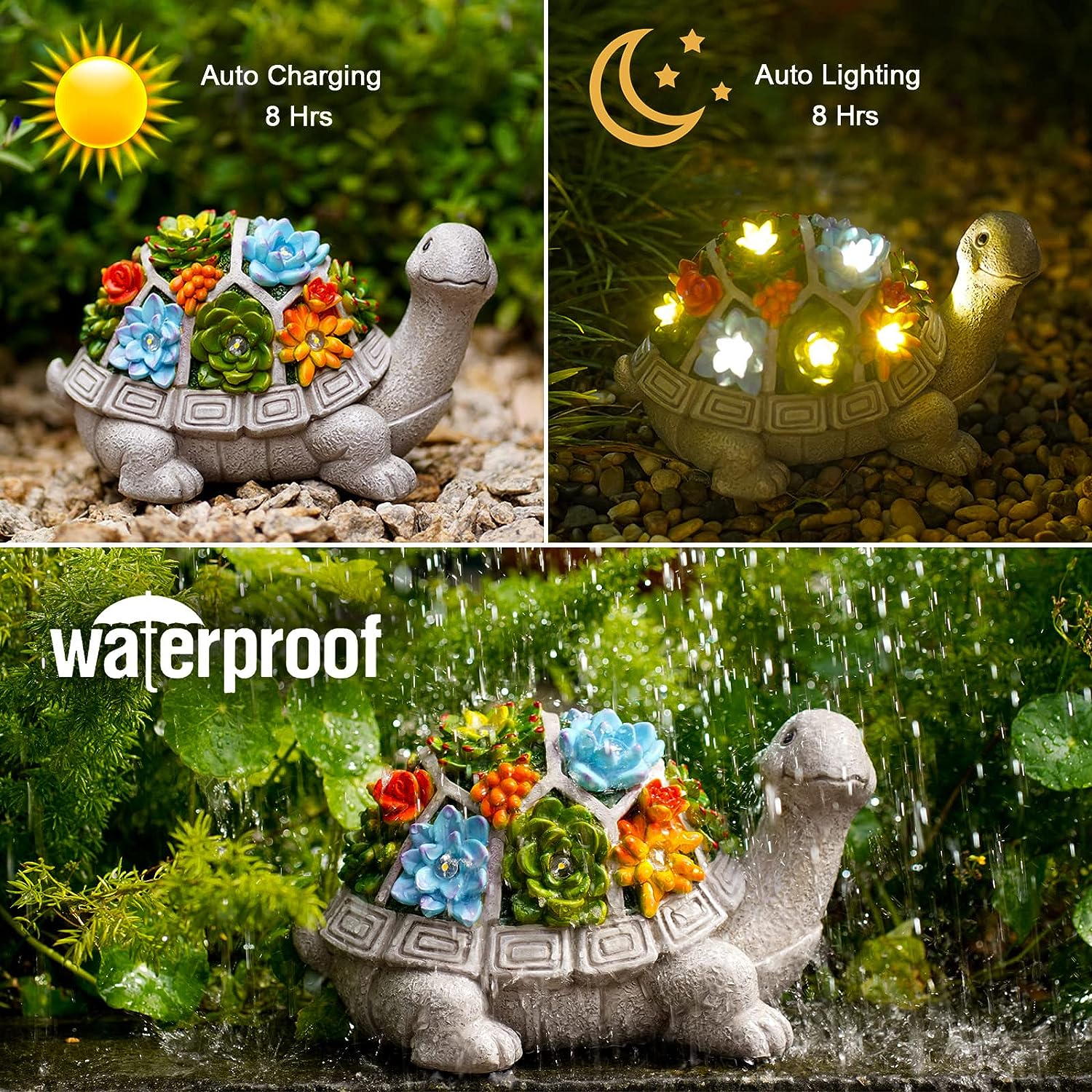 Solar Garden Statue Turtle Figurine 7 LED Lights (Turtle)