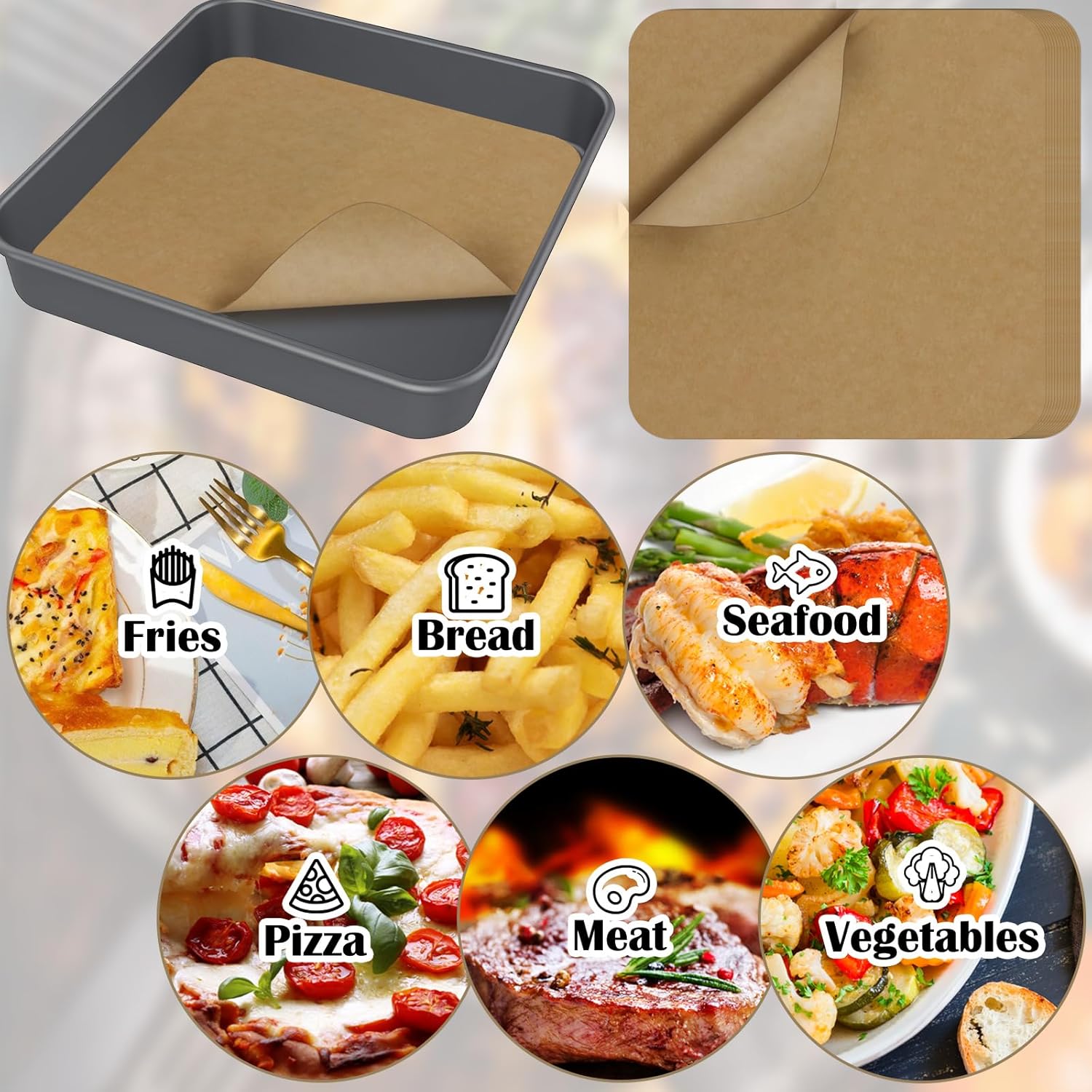 120PCS Air Fryer Parchment 12 Inch Square,Non Stick Parchment Baking Disposable Paper Liner