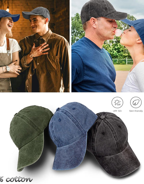 Load image into Gallery viewer, 3 Pack Washed Plain Vintage Baseball Cap Cotton Adjustable Twill Bulk Low Profile Classic Dad Hat (Dark Green+black+navy Blue)
