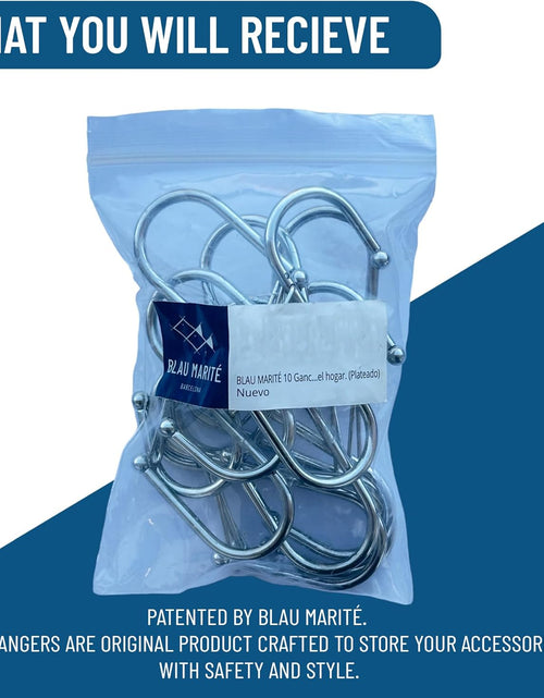 Load image into Gallery viewer, 10 Metalic S-Hooks with Anti-Fall System. Anti Drop S-Shaped Hook with Safety Buckle to Prevent Falls. Heavy Duty. (Silver, 3.25in Long (Diameter Rod&lt;0.8in))
