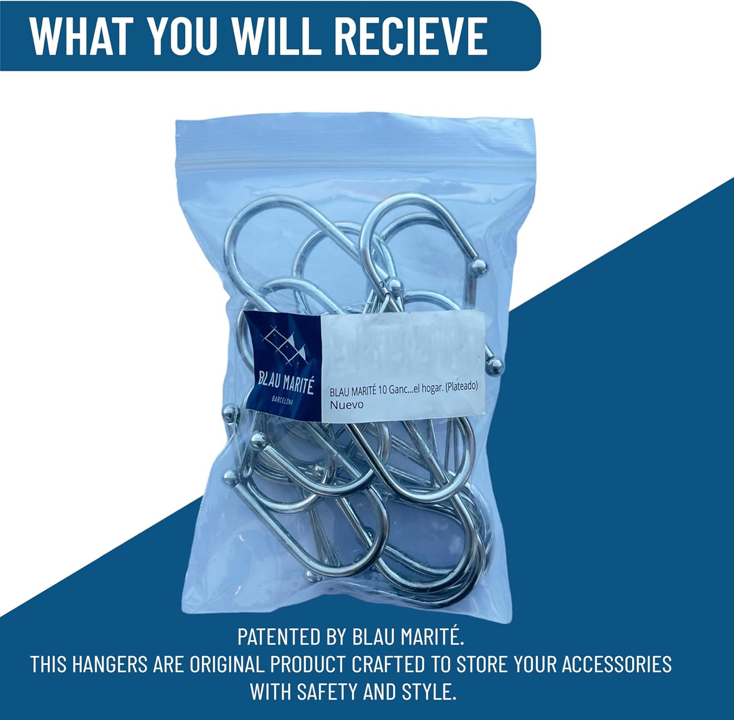 10 Metalic S-Hooks with Anti-Fall System. Anti Drop S-Shaped Hook with Safety Buckle to Prevent Falls. Heavy Duty. (Silver, 3.25in Long (Diameter Rod<0.8in))