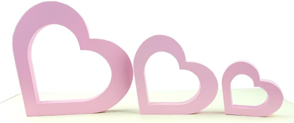 3 PCS Pink Wooden Heart Centerpiece Pink Heart Shape Sign for Valentines Day Table Romantic Fireplace Home Wedding Decor