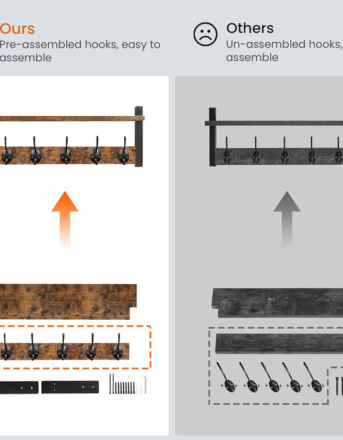 Load image into Gallery viewer, Wall Hooks with Shelf, Wood Coat Rack with Shelf Wall-Mounted, Entryway Hanging Shelf with 5 Metal Hooks, Rustic Brown
