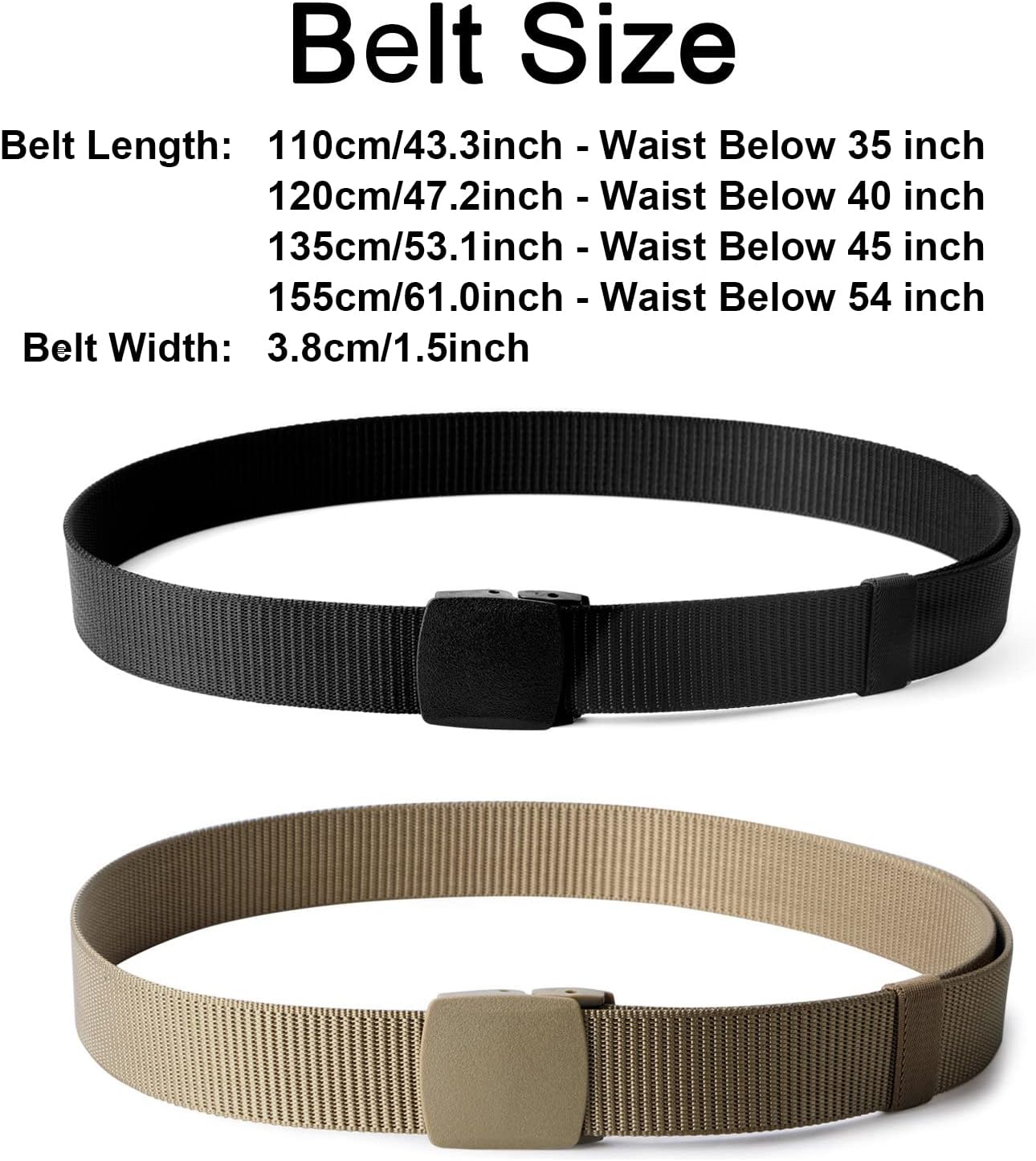 2 Pack Webbing Canvas Outdoor Web Belt with Plastic Buckle gift for Men (Fits Pants up to 40 inches)