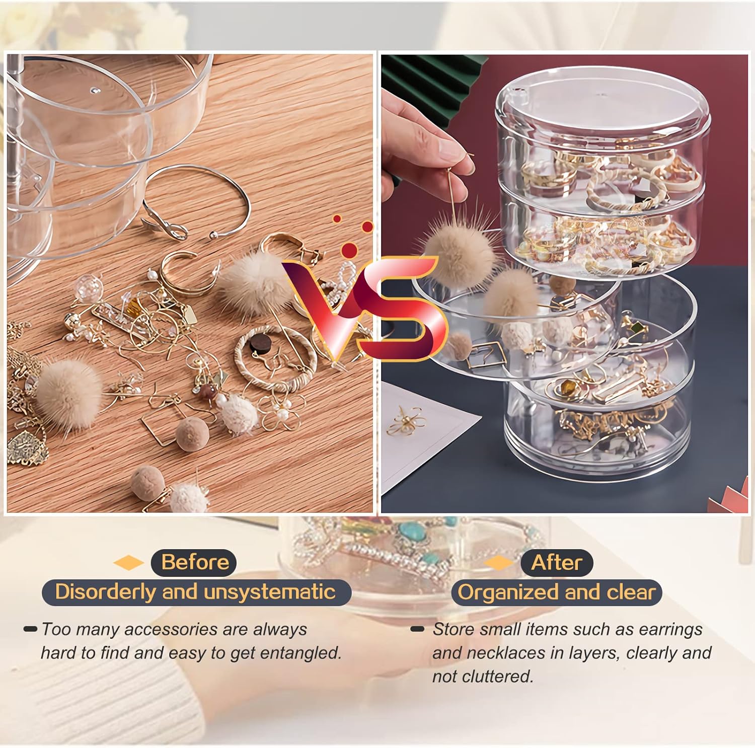 5 Layers Jewelry Organizer Storage Box, Clear Jewelry Accessory Storage Tray with Lid for Earrings Bracelets Necklaces (Clear)