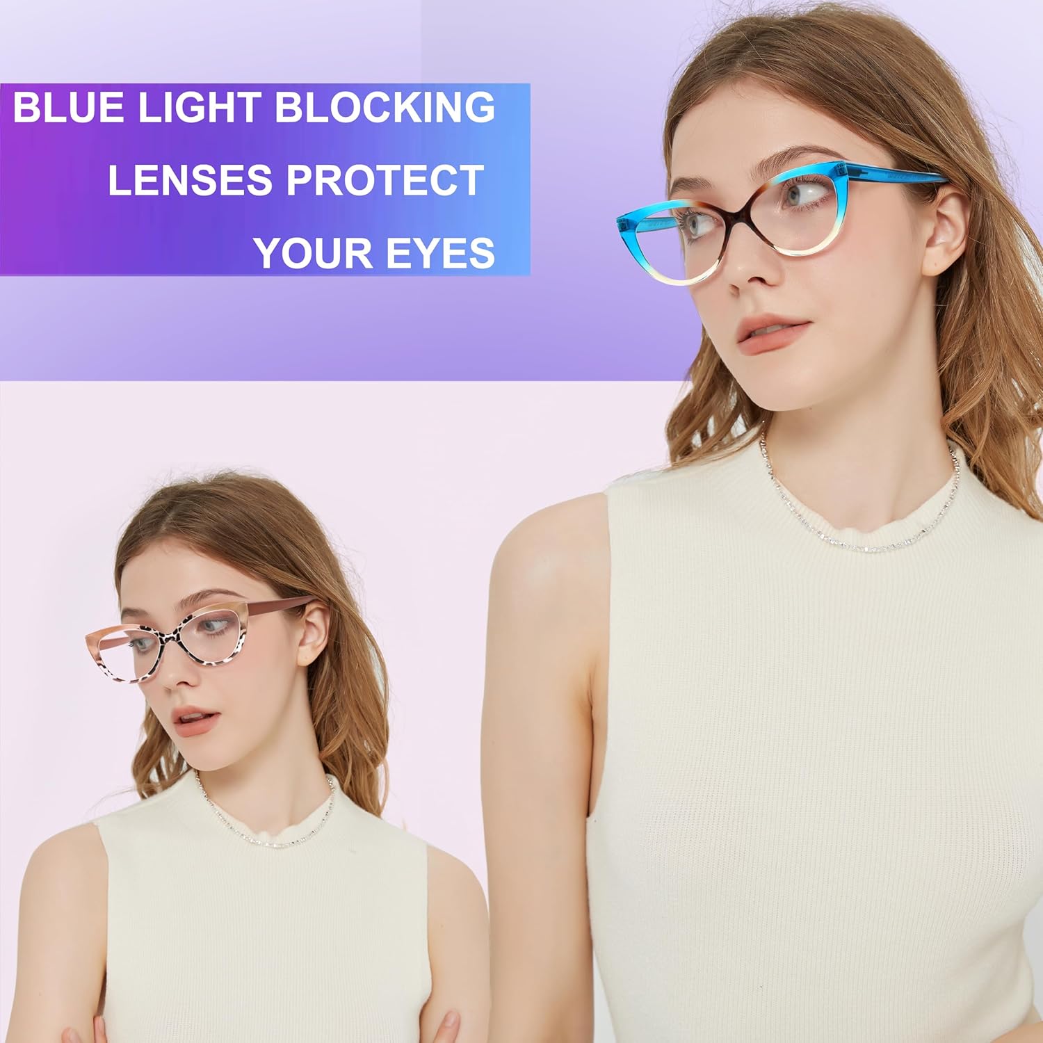 4PC Cat Eye Reading Glasses for Women,Blue Light Flexible Spring Hinges.Fashion Reading Glasses for Women