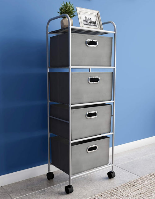 Load image into Gallery viewer, 4 Drawer Storage Organizer, Rolling Fabric Bin Storage Cart with Wheels and Metal Frame, Gray
