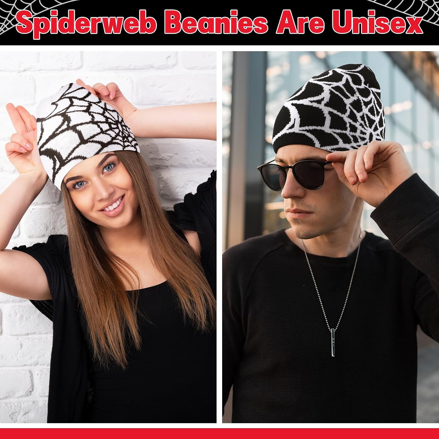 4 Pcs Y2K Beanies Spider Web Pattern Beanie Gothic Acrylic Knitted Hat Casual Streetwear Outdoor Beanies for Men, Classic