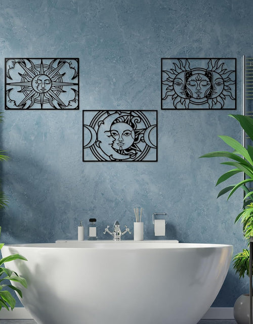 Load image into Gallery viewer, 3 Pcs Sun and Moon Metal Decor, 15.75 x 10.63 inches, Black, Modern, Indoor and Outdoor, 3D Visual Effect
