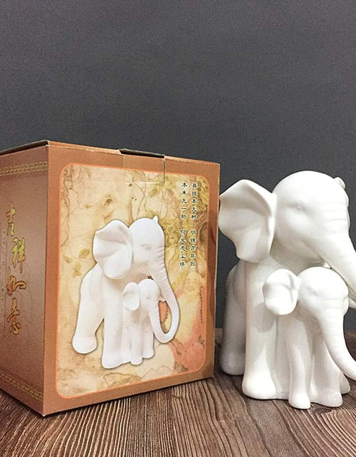 Load image into Gallery viewer, White Porcelain Mother and Baby Elephant Statue/Figurine in High Gloss Finish
