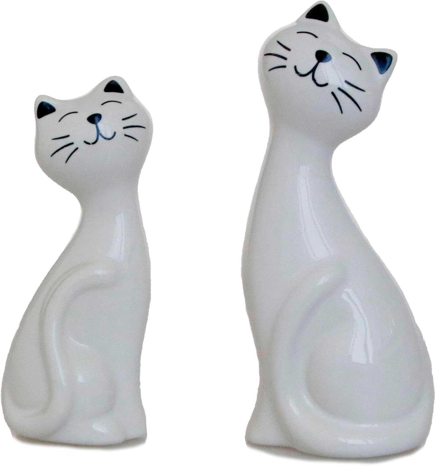 2pcs White Cat Statues and Figurines for Home Decor - White Cat Statue for Cat Lovers