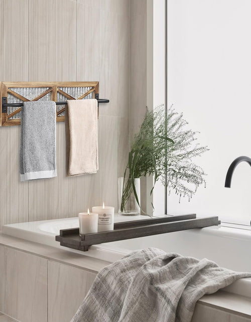 Load image into Gallery viewer, Wall Mounted Towel Bar Holder with Weathered Wood and Corrugated Galvanized Metal, Farmhouse Rack (Towels are not Included)
