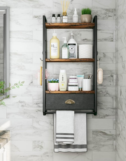 Load image into Gallery viewer, 3 Tier Bathroom Towel Rack Shelf with Storage Drawer Double Towel Bars and Hooks
