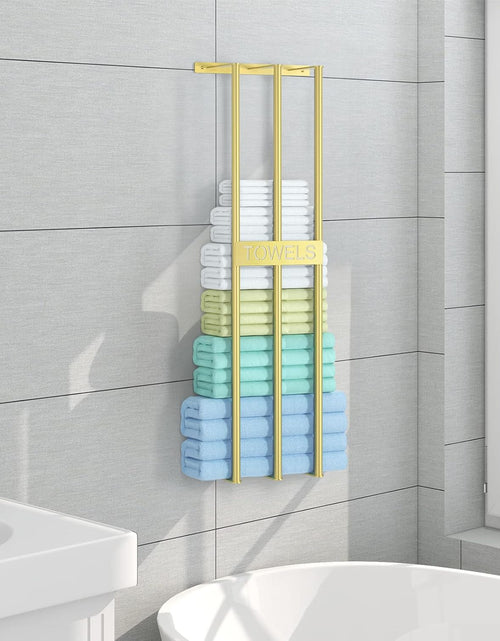 Load image into Gallery viewer, 3 Bar Towel Storage for Small Bathroom, 31.5in Bath Towel Holder for Rolled Towels, Gold
