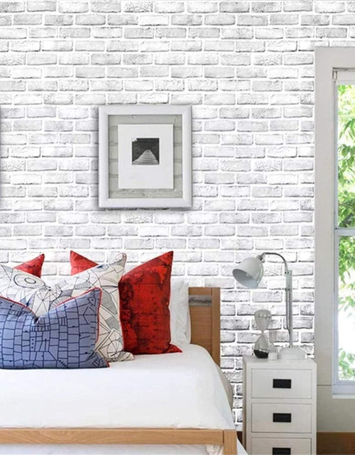 Load image into Gallery viewer, 10ft White Gray Brick Peel and Stick Wallpaper Brick Vinyl Wrap Self -Adhesive Room Decor, 18 x 120 inches
