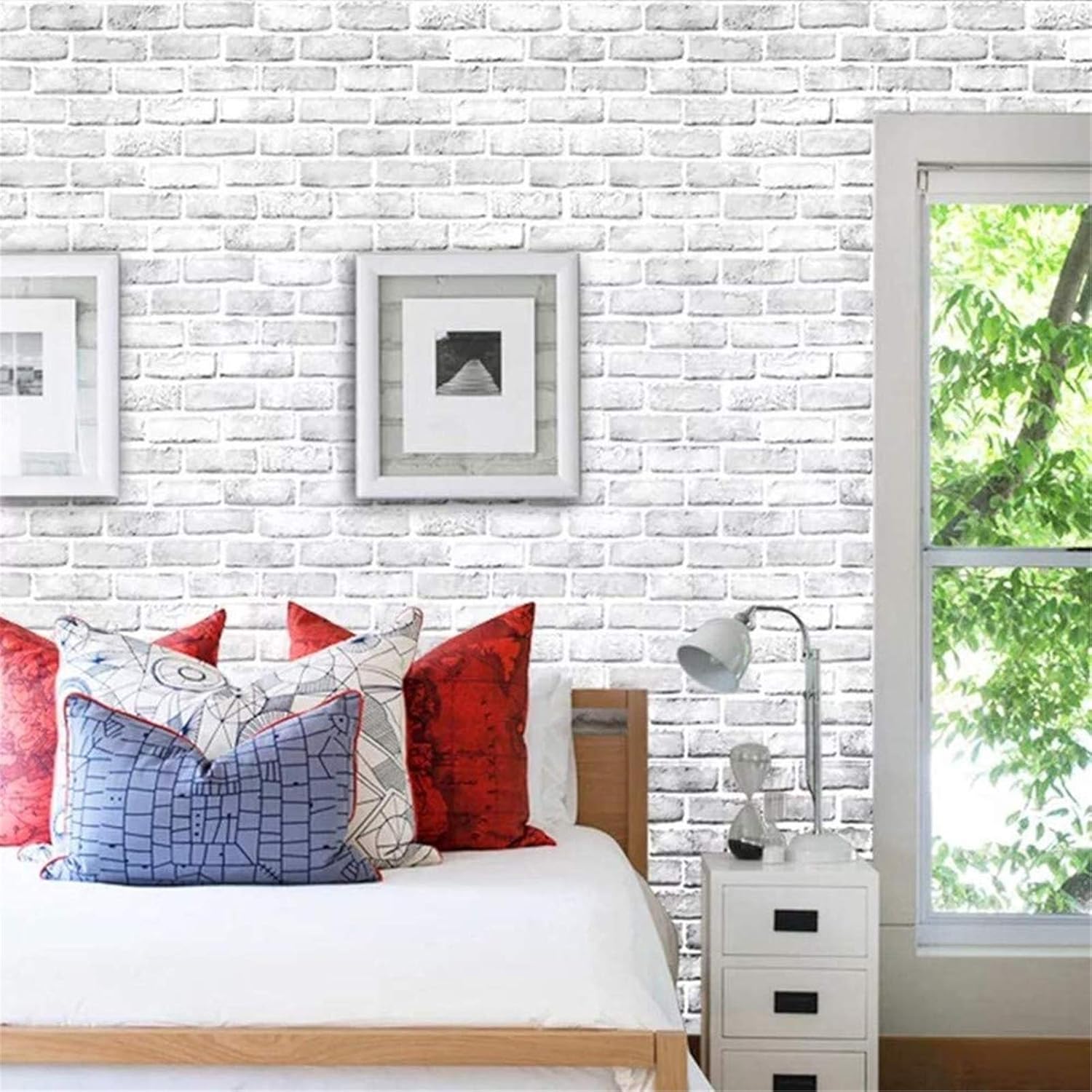 10ft White Gray Brick Peel and Stick Wallpaper Brick Vinyl Wrap Self -Adhesive Room Decor, 18 x 120 inches