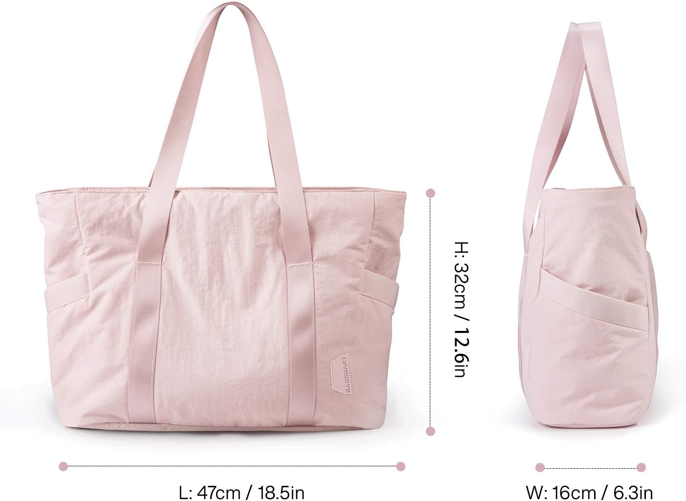 Tote Bag for Women with Zipper, Gym Tote with Compartments, Large Pink