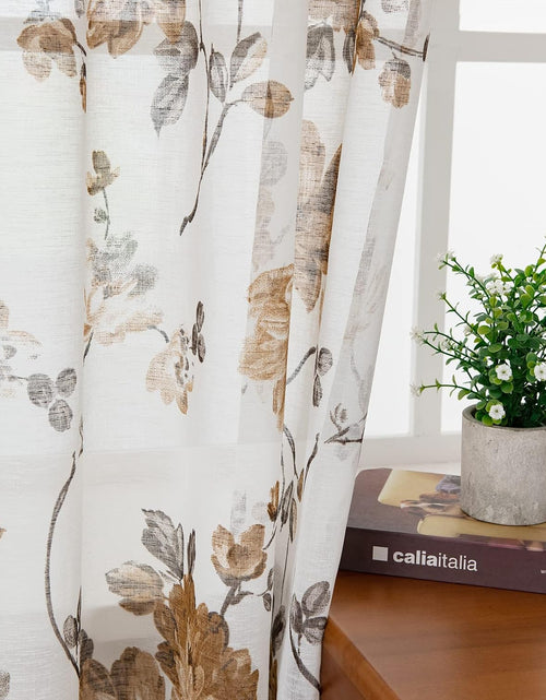 Load image into Gallery viewer, Vintage Floral Curtains 84 Inch Length 2 Panels Set for Living Room Bedroom Rod Pocket Semi Sheer,  Taupe on White
