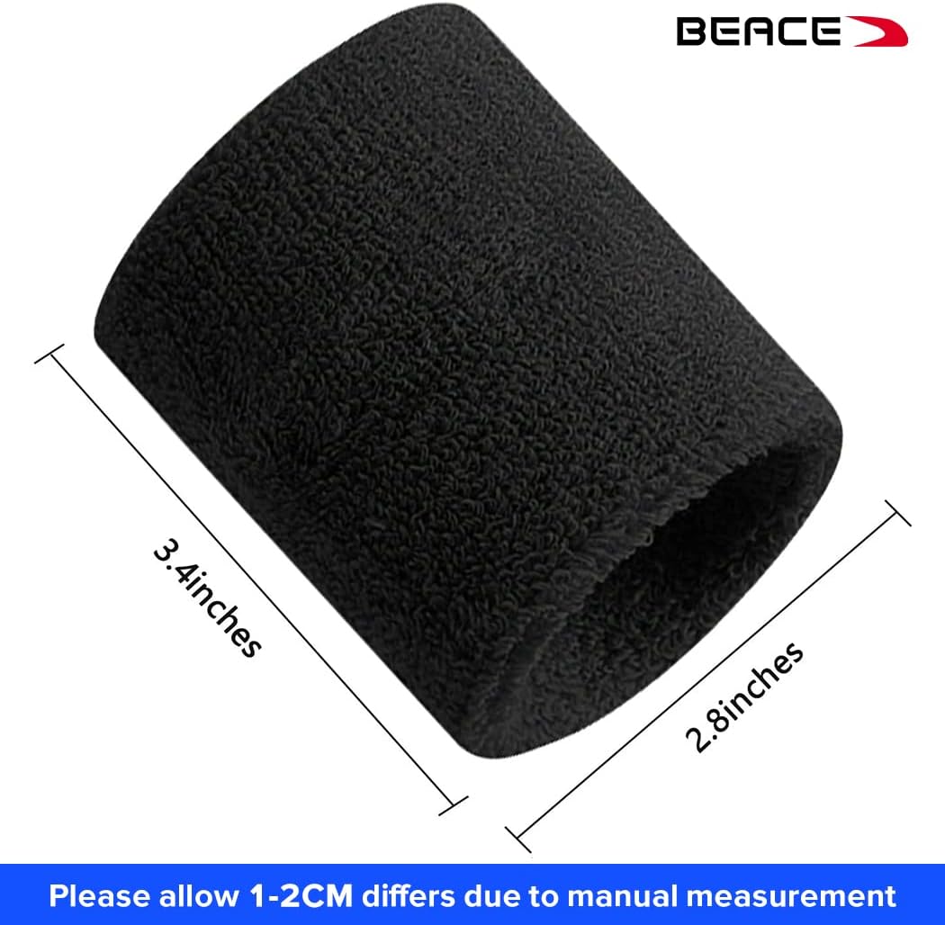 Sweatbands Sports Wristband for Men & Women - Moisture Wicking Athletic Cotton Terry Cloth Sweatband (Black/White/Gray)