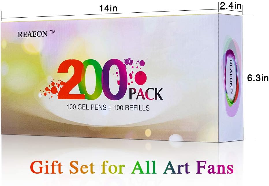 200 Pack Gel Pen with Case Coloring Books and 100 Refills for Drawing Painting Writing