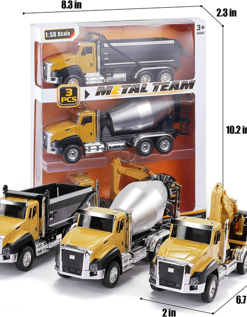 Load image into Gallery viewer, 3 Pack Construction Vehicles Dump Truck Digger Mixer Truck
