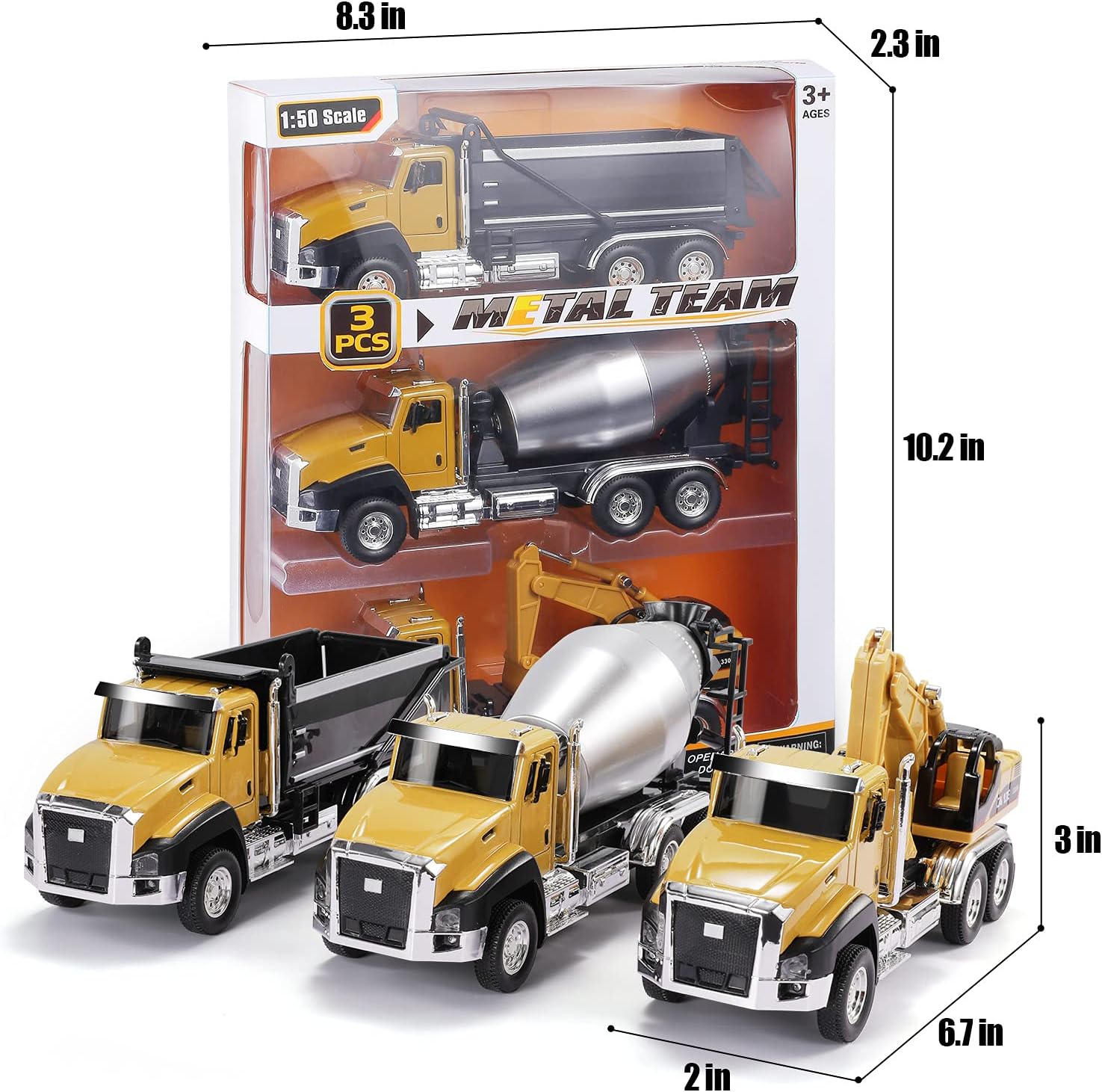 3 Pack Construction Vehicles Dump Truck Digger Mixer Truck