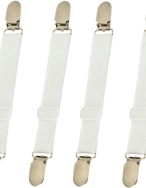 Load image into Gallery viewer, 4 Pcs Adjustable Elastic Bed Sheet Grippers Straps Suspender Fasteners Holder, White
