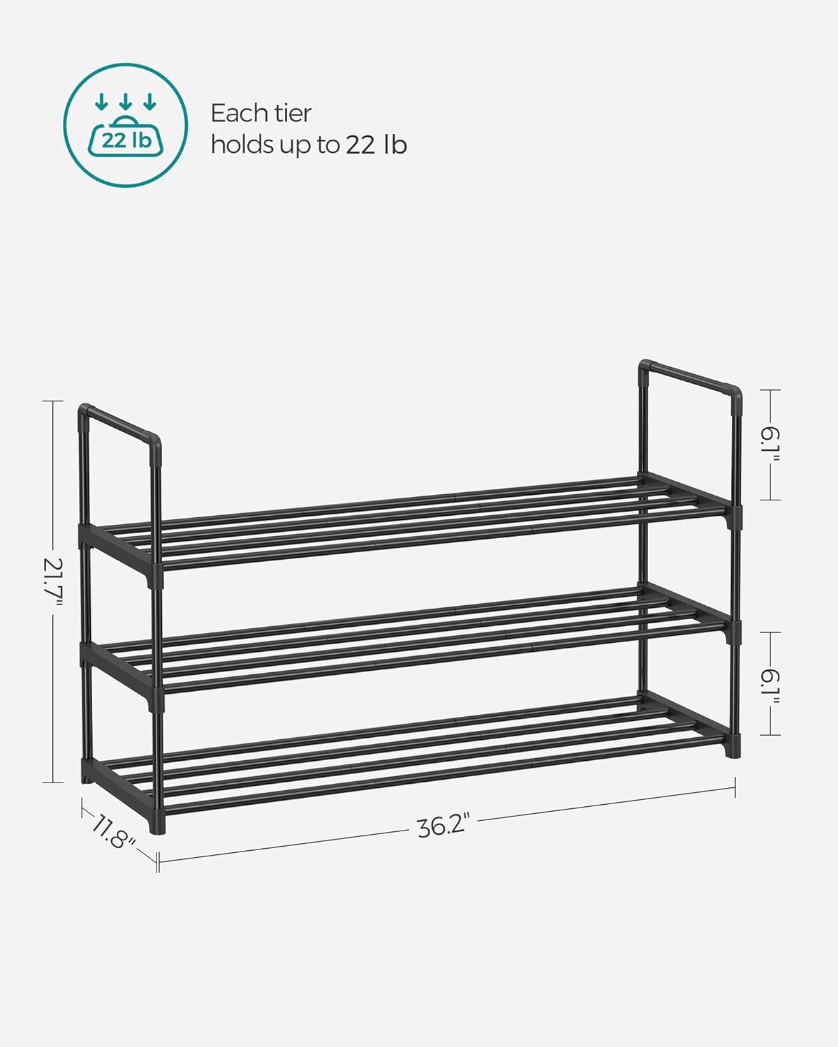 3 Tier Shoe Organizer, Metal Shoe Storage Shelf for 15 Pairs of Shoes