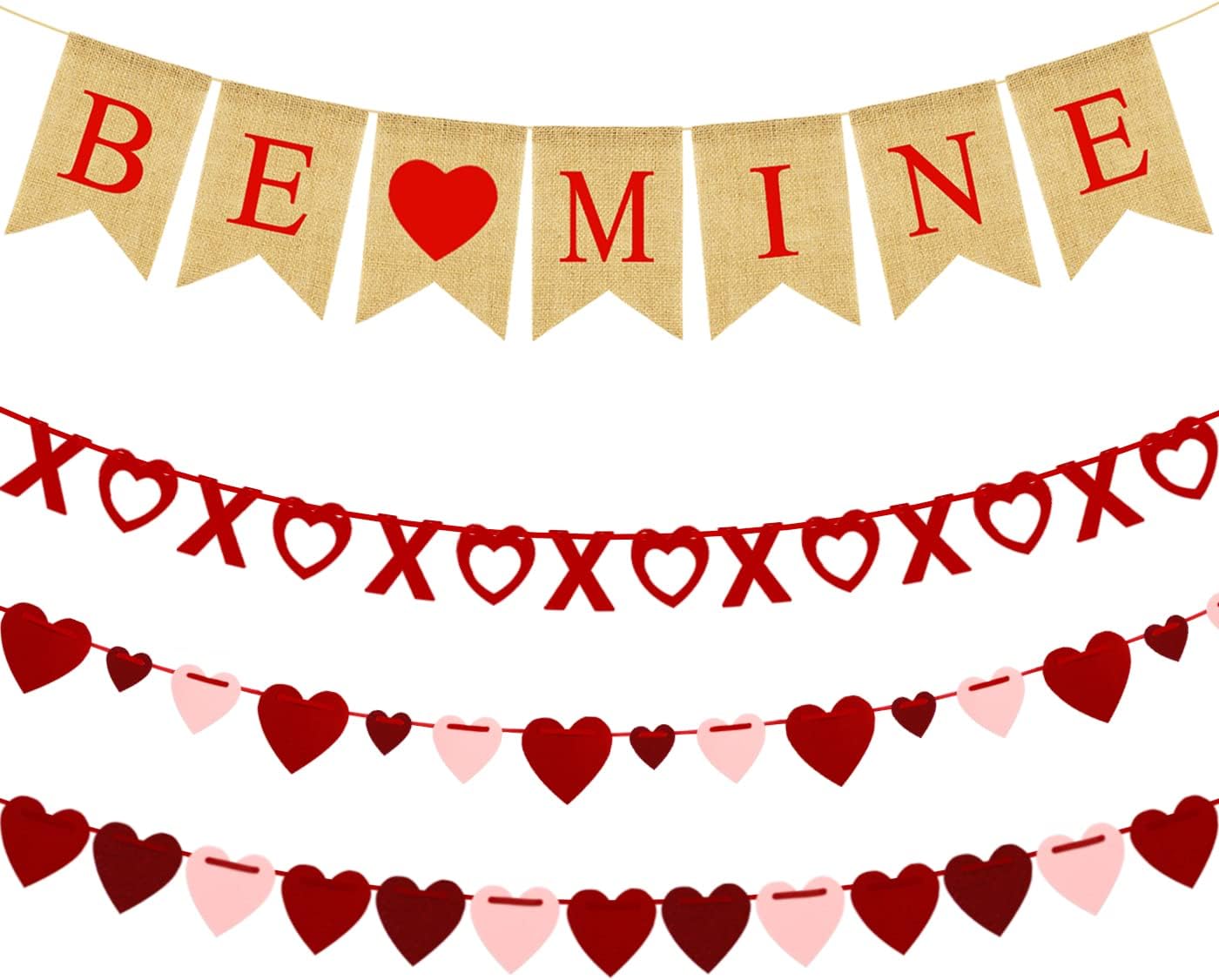 4Pcs Valentines Day Decorations Set No DIY Required BE MINE Love Heart XO Garlands