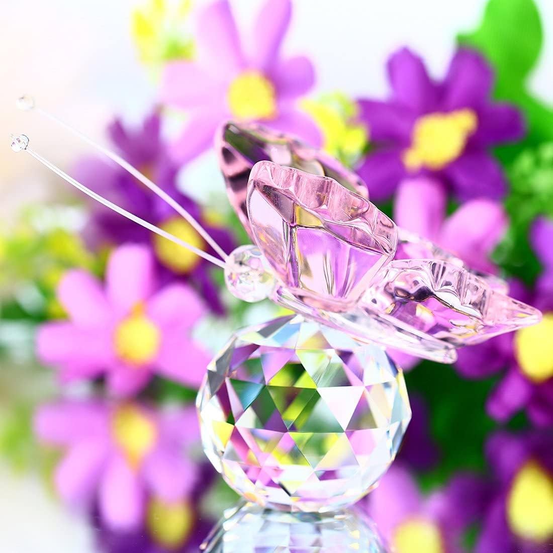 Pink Crystal Flying Butterfly with Crystal Ball Base Figurine Collection