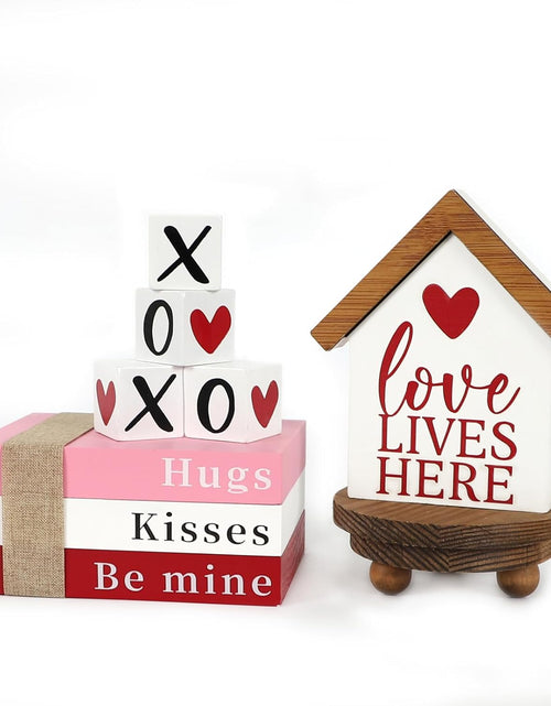 Load image into Gallery viewer, Valentines Day Decorations, Valentine Wood Book Stack
