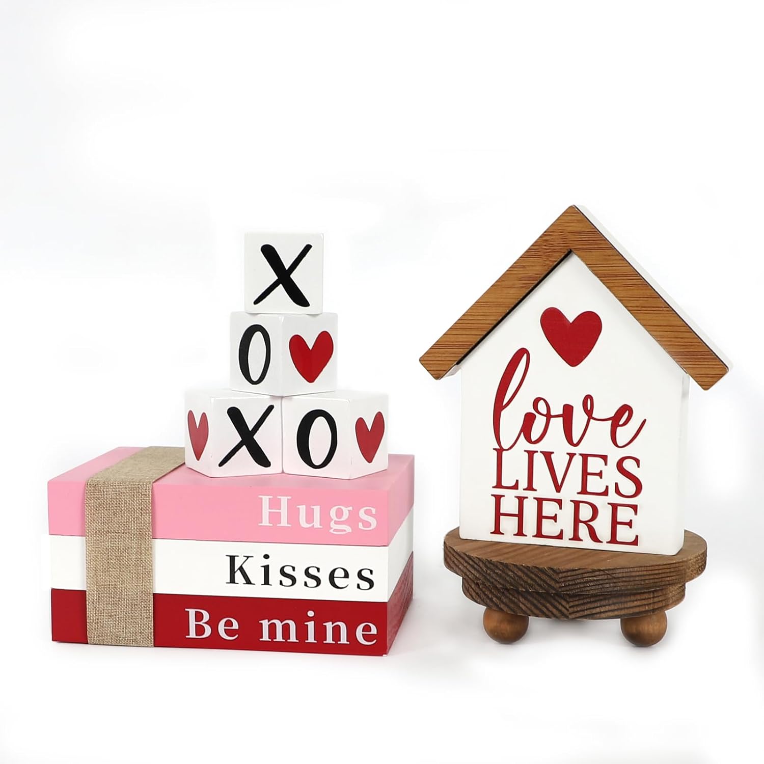 Valentines Day Decorations, Valentine Wood Book Stack