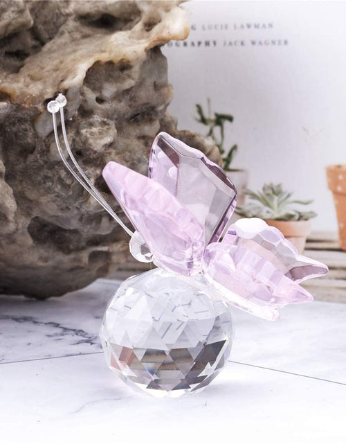 Load image into Gallery viewer, Pink Crystal Flying Butterfly with Crystal Ball Base Figurine Collection
