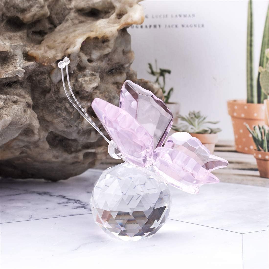 Pink Crystal Flying Butterfly with Crystal Ball Base Figurine Collection