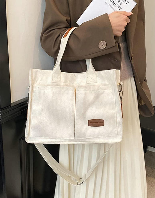 Load image into Gallery viewer, Tote Bag for Women Fashion Corduroy Handbags Casual Hobo Messenger Bag Canvas Shoulder Bag with Multi-pocket, Beige
