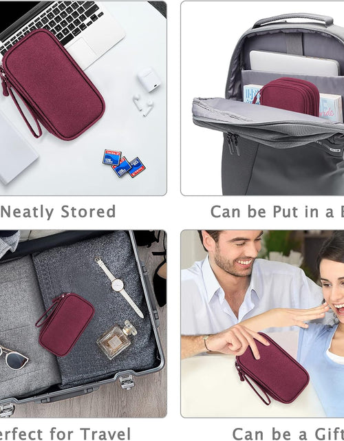 Load image into Gallery viewer, Travel Cable Organizer Bag Pouch Electronic Accessories Carry Case Portable Waterproof Double Layers, Small Wine Red
