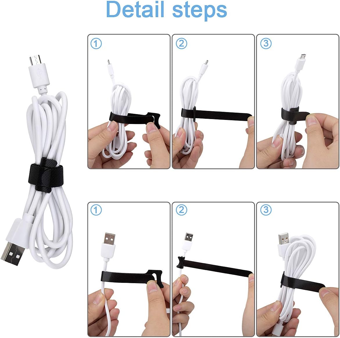 60 PCS 6 Inches Reusable Cable Ties, Adjustable Cord Straps, Cable Organizer, Cord Wrap and Hook Loop Cords Management - Black