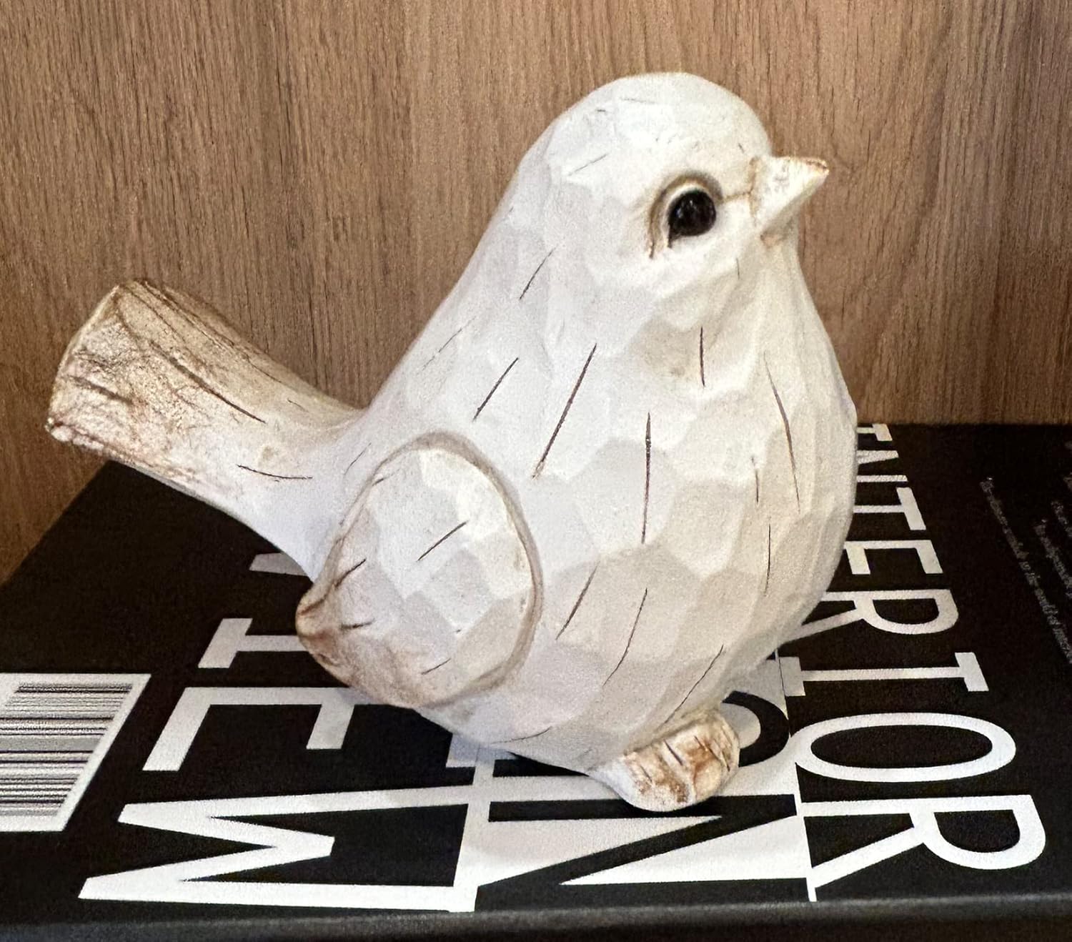 White Modern Farmhouse Bird Figurine, Bird Statue Sculpture - Carved Rustic Distressed